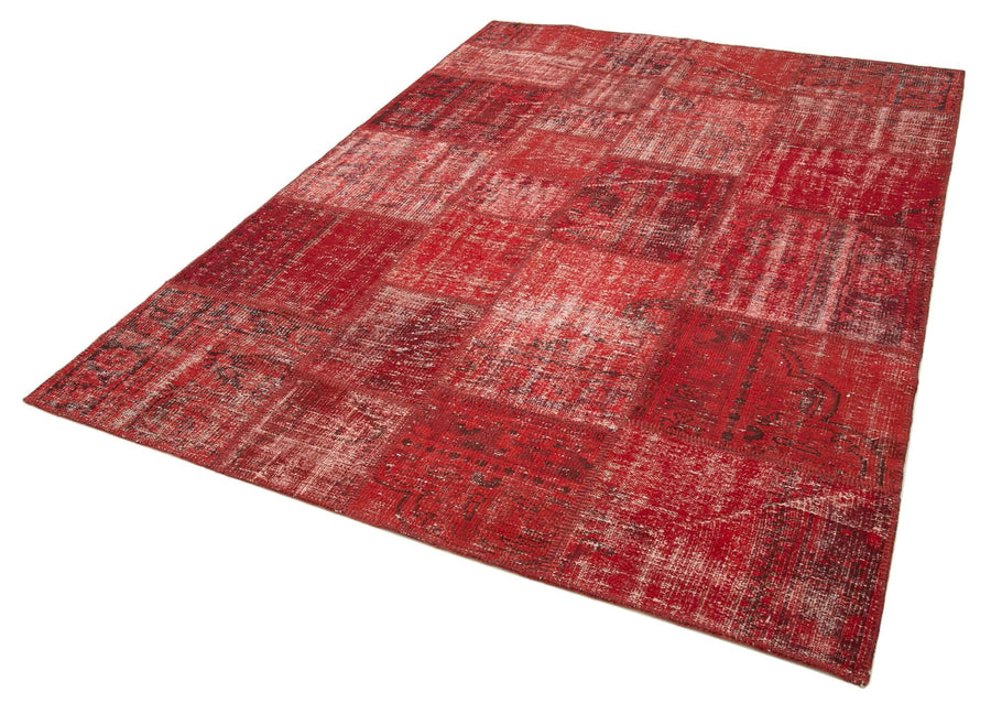 Kırk Yama Kırmızı Patchwork Pamuk Yün El Dokuma Halısı 177x248 Agacan