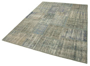 Kırk Yama Gri Patchwork Pamuk Yün El Dokuma Halısı 176x246 Agacan