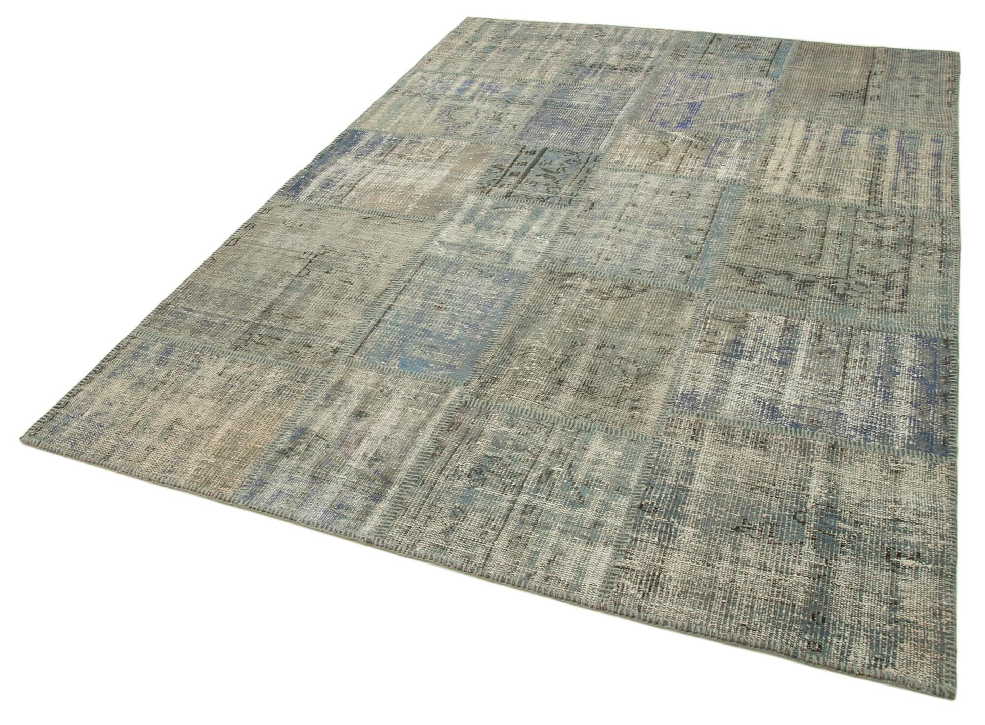 Kırk Yama Gri Patchwork Pamuk Yün El Dokuma Halısı 176x246 Agacan