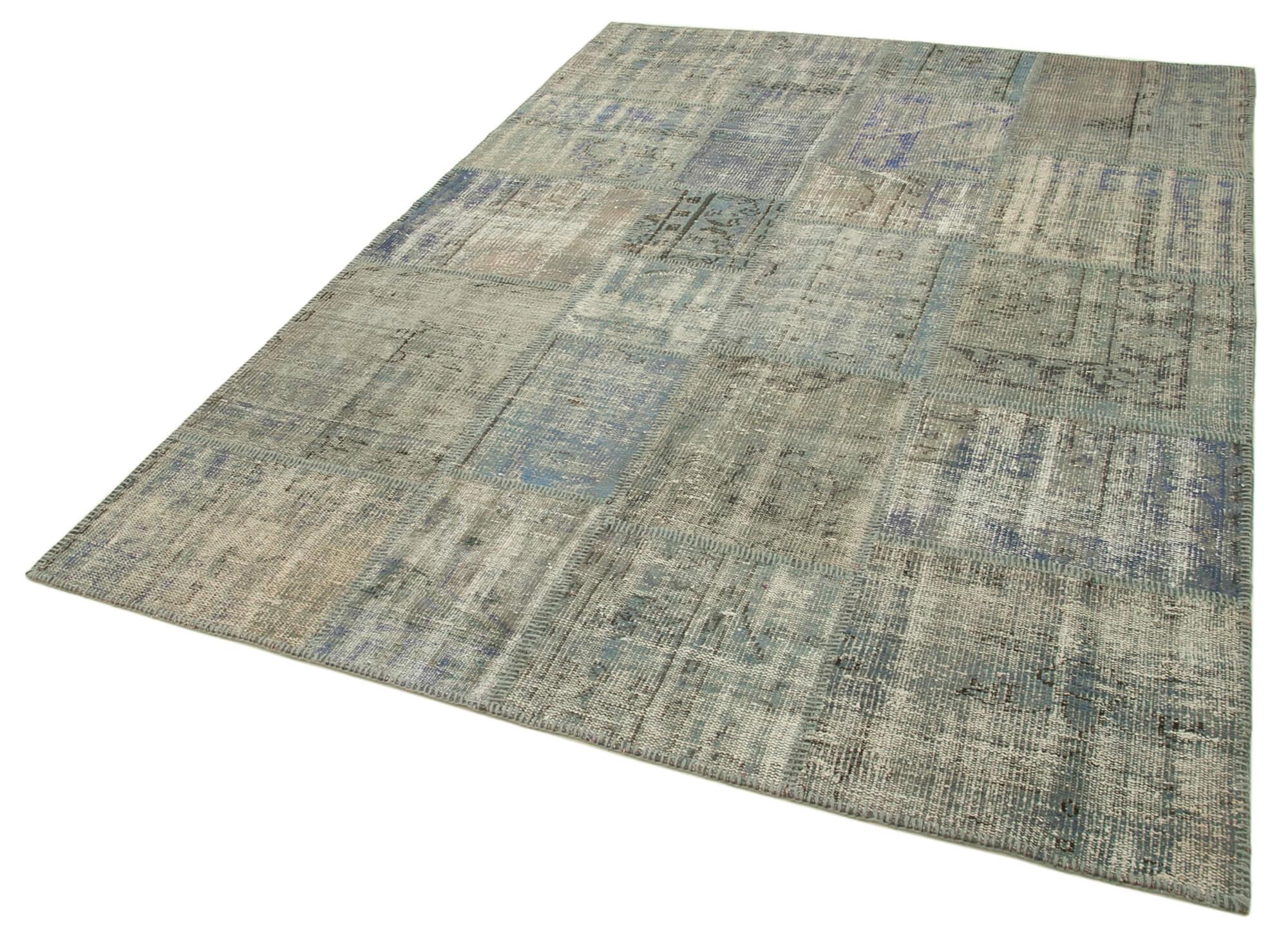 Kırk Yama Gri Patchwork Pamuk Yün El Dokuma Halısı 176x246 Agacan