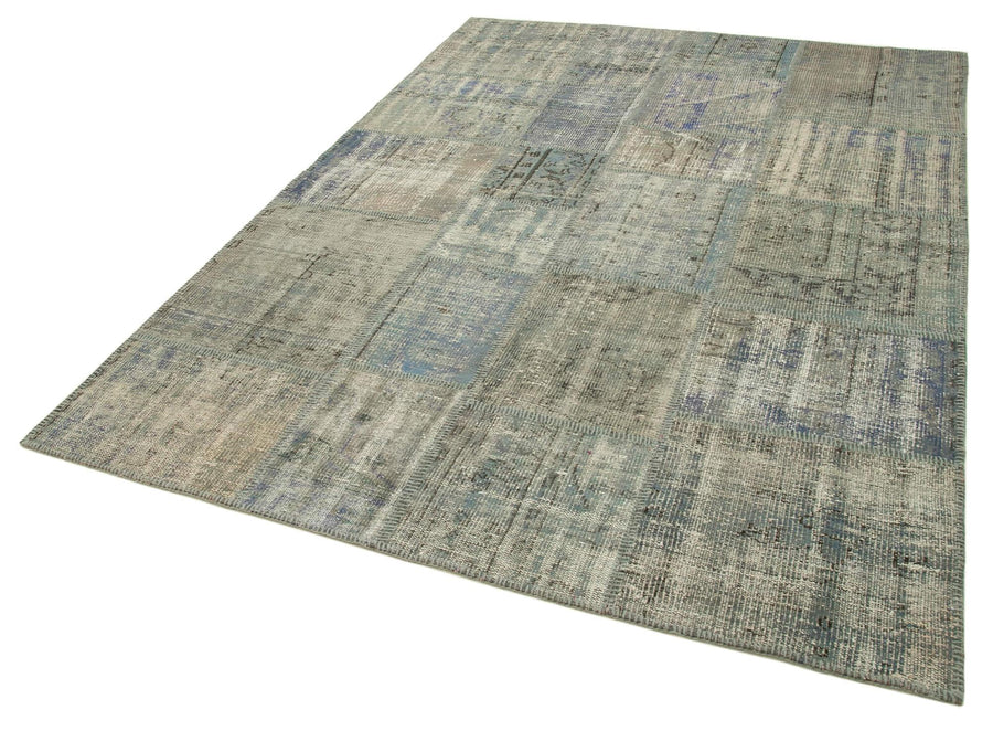 Kırk Yama Gri Patchwork Pamuk Yün El Dokuma Halısı 176x246 Agacan
