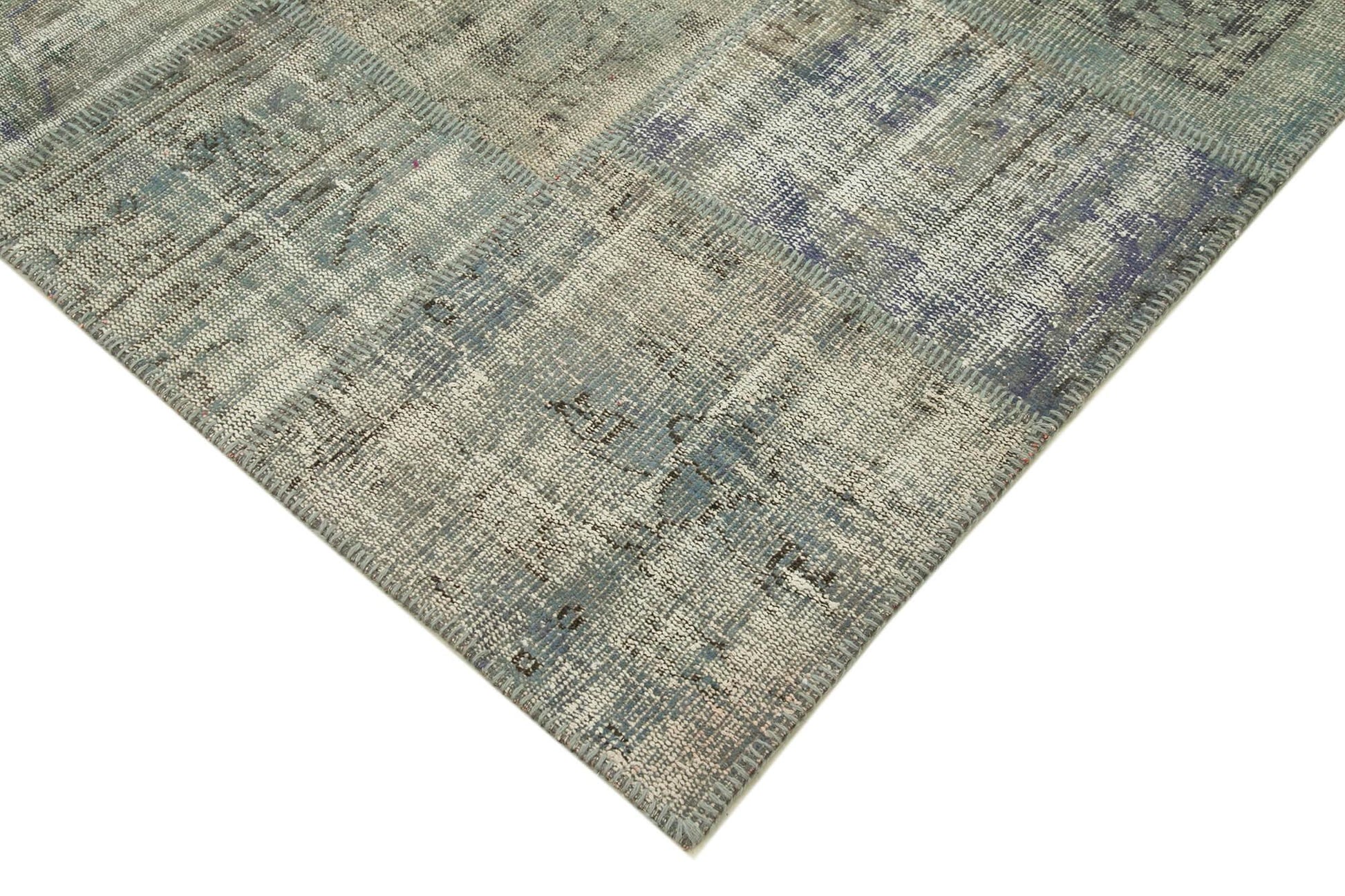 Kırk Yama Gri Patchwork Pamuk Yün El Dokuma Halısı 176x246 Agacan