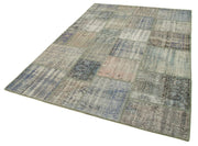 Kırk Yama Gri Patchwork Pamuk Yün El Dokuma Halısı 176x249 Agacan