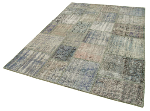 Kırk Yama Gri Patchwork Pamuk Yün El Dokuma Halısı 176x249 Agacan