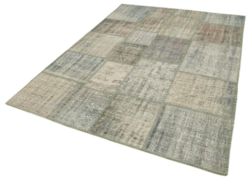 Kırk Yama Gri Patchwork Pamuk Yün El Dokuma Halısı 176x243 Agacan