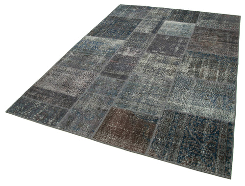Kırk Yama Gri Patchwork Pamuk Yün El Dokuma Halısı 173x240 Agacan