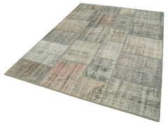 Kırk Yama Gri Patchwork Pamuk Yün El Dokuma Halısı 175x244 Agacan