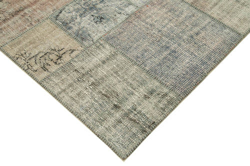 Kırk Yama Gri Patchwork Pamuk Yün El Dokuma Halısı 175x244 Agacan