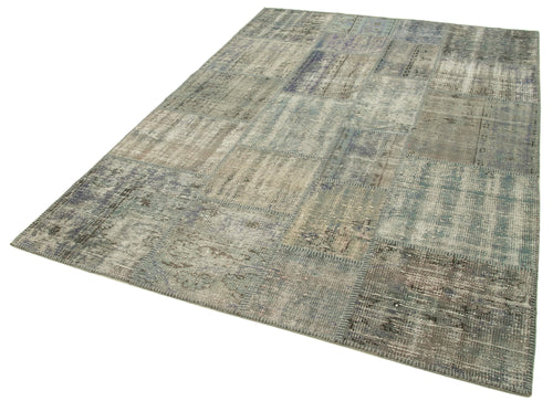Kırk Yama Gri Patchwork Pamuk Yün El Dokuma Halısı 175x245 Agacan