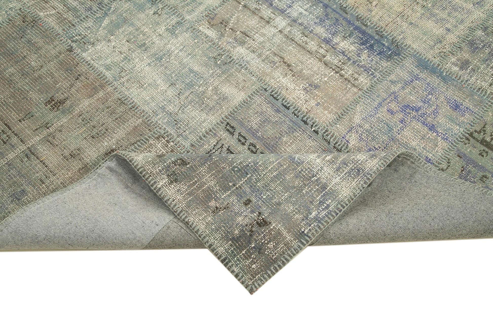 Kırk Yama Gri Patchwork Pamuk Yün El Dokuma Halısı 175x245 Agacan