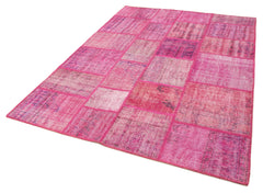 Kırk Yama Pembe Patchwork Pamuk Yün El Dokuma Halısı 176x242 Agacan