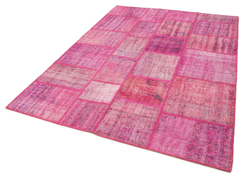 Kırk Yama Pembe Patchwork Pamuk Yün El Dokuma Halısı 176x242 Agacan
