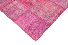Kırk Yama Pembe Patchwork Pamuk Yün El Dokuma Halısı 176x242 Agacan