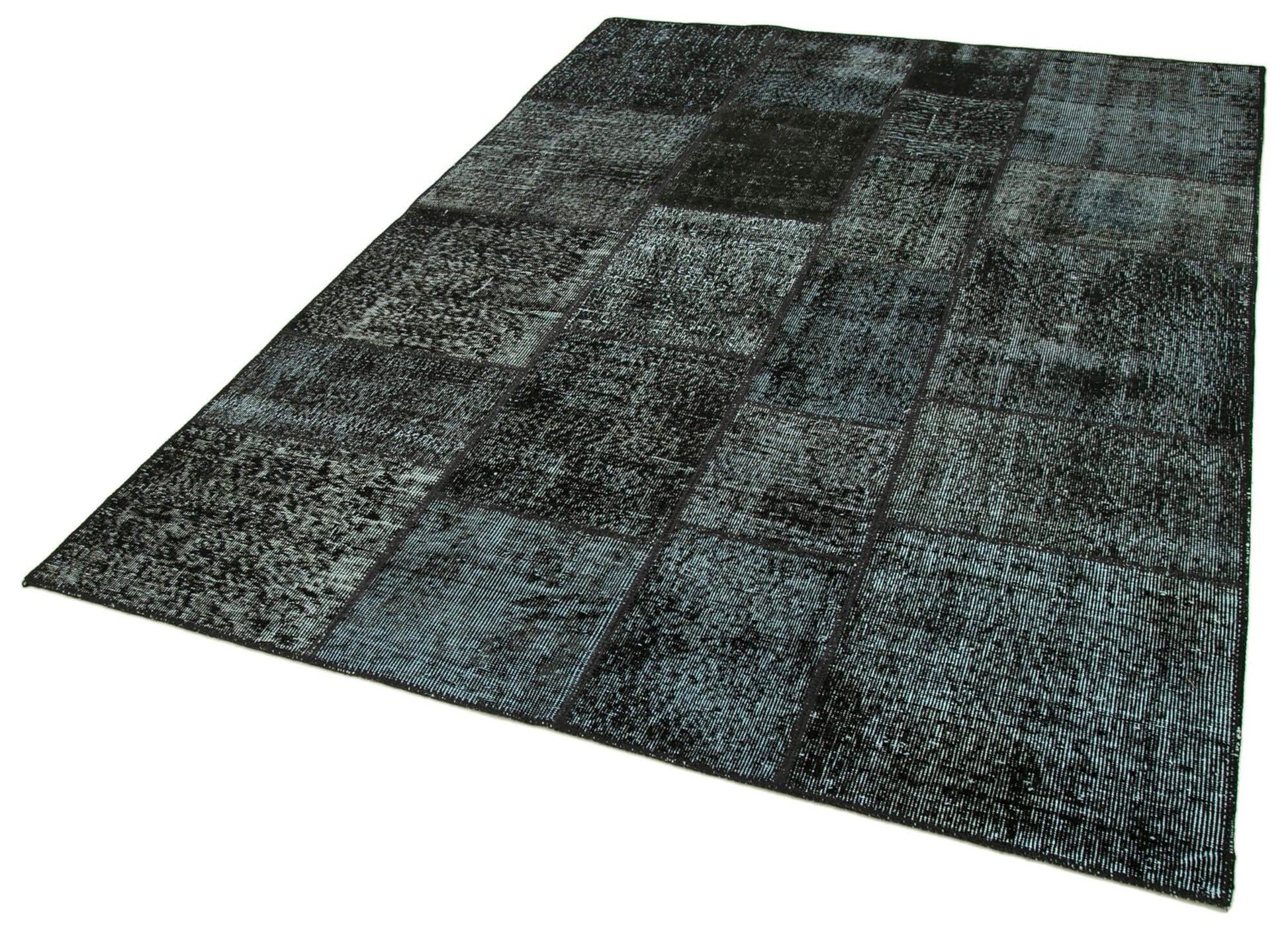 Kırk Yama Siyah Patchwork Pamuk Yün El Dokuma Halısı 172x241 Agacan