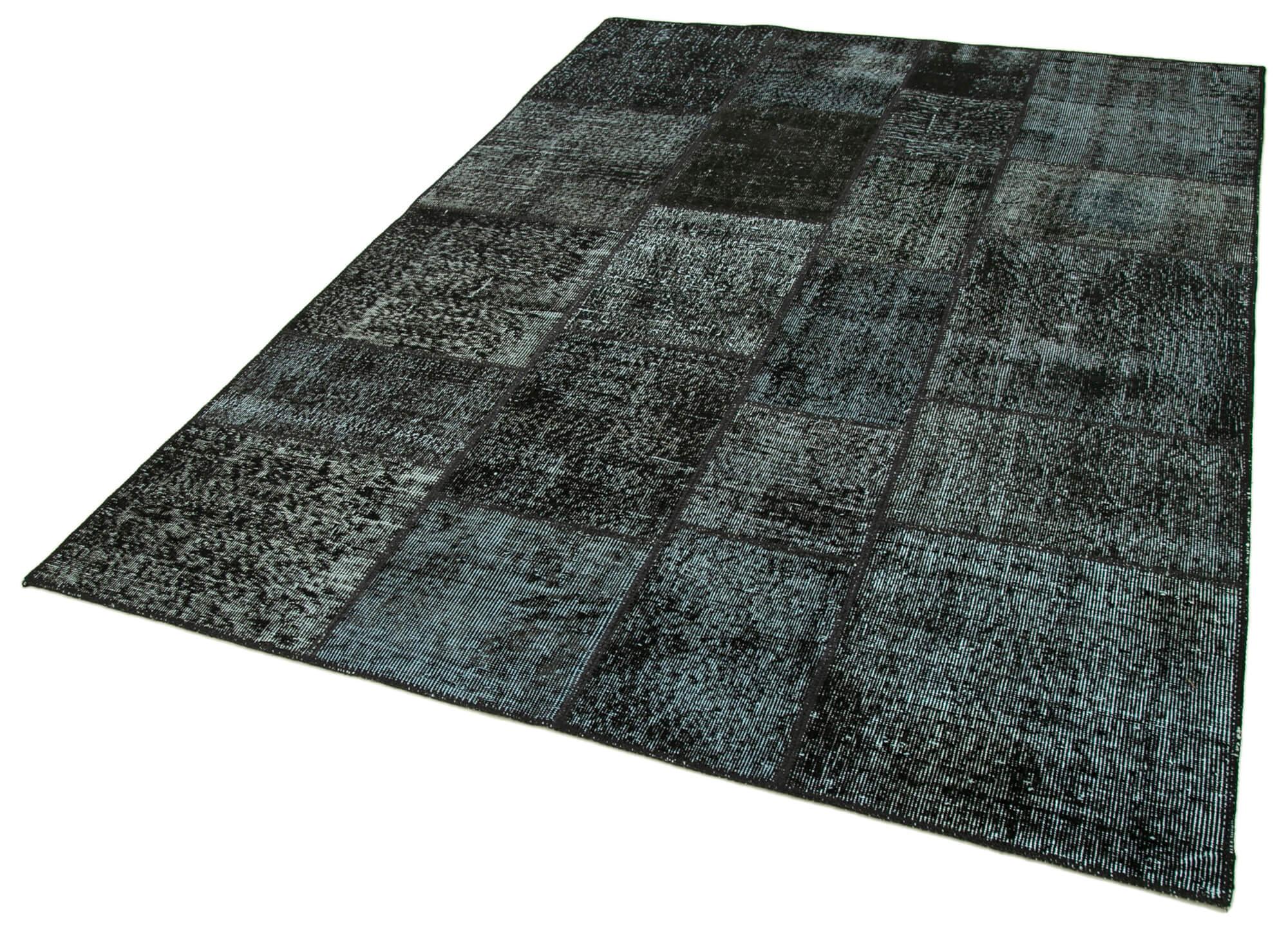 Kırk Yama Siyah Patchwork Pamuk Yün El Dokuma Halısı 172x241 Agacan