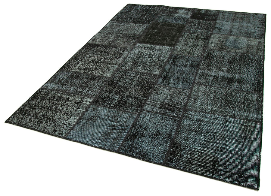 Kırk Yama Siyah Patchwork Pamuk Yün El Dokuma Halısı 172x241 Agacan
