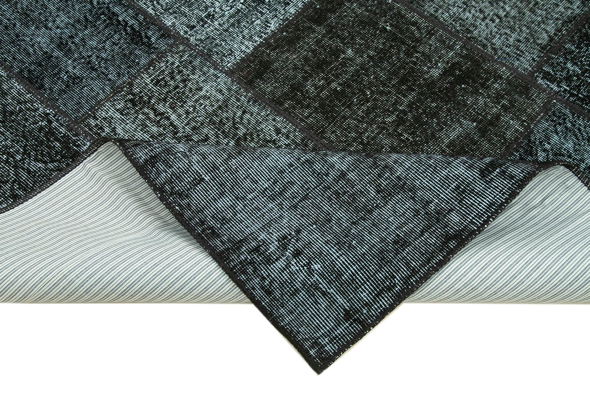 Kırk Yama Siyah Patchwork Pamuk Yün El Dokuma Halısı 172x241 Agacan
