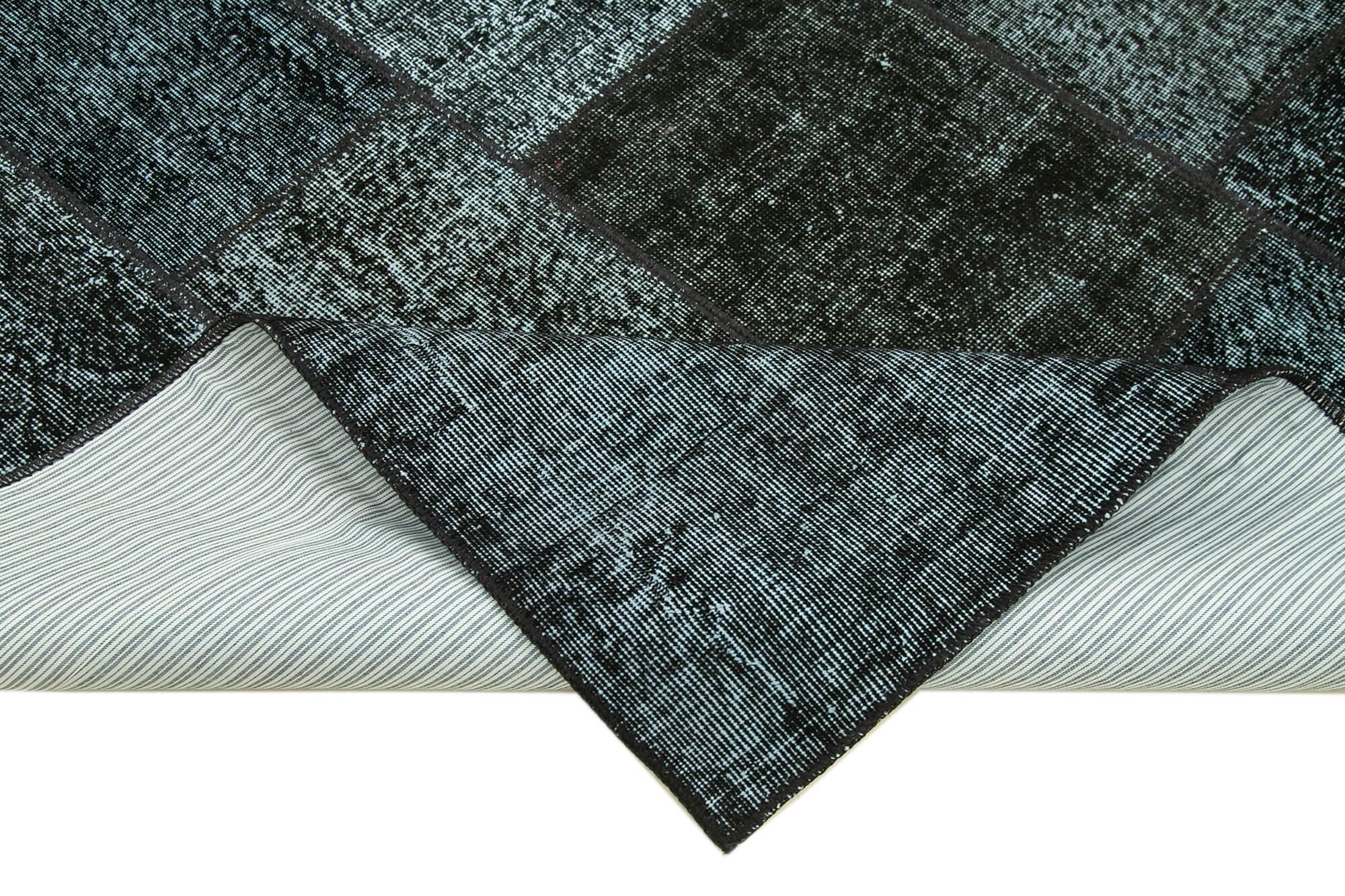 Kırk Yama Siyah Patchwork Pamuk Yün El Dokuma Halısı 172x241 Agacan