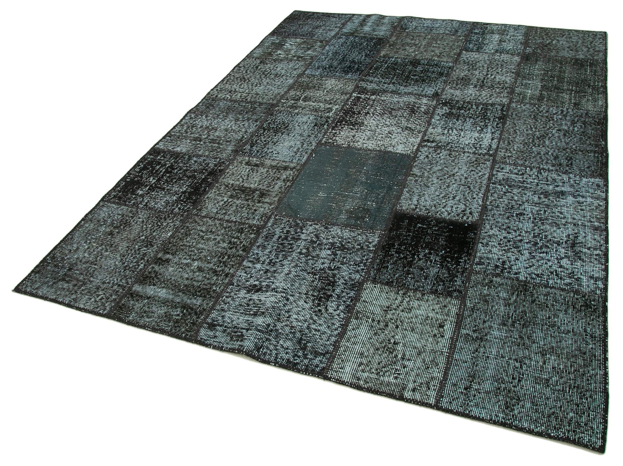 Kırk Yama Siyah Patchwork Pamuk Yün El Dokuma Halısı 174x242 Agacan