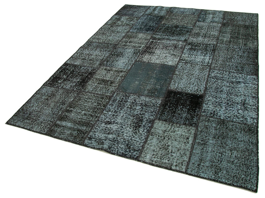 Kırk Yama Siyah Patchwork Pamuk Yün El Dokuma Halısı 174x242 Agacan