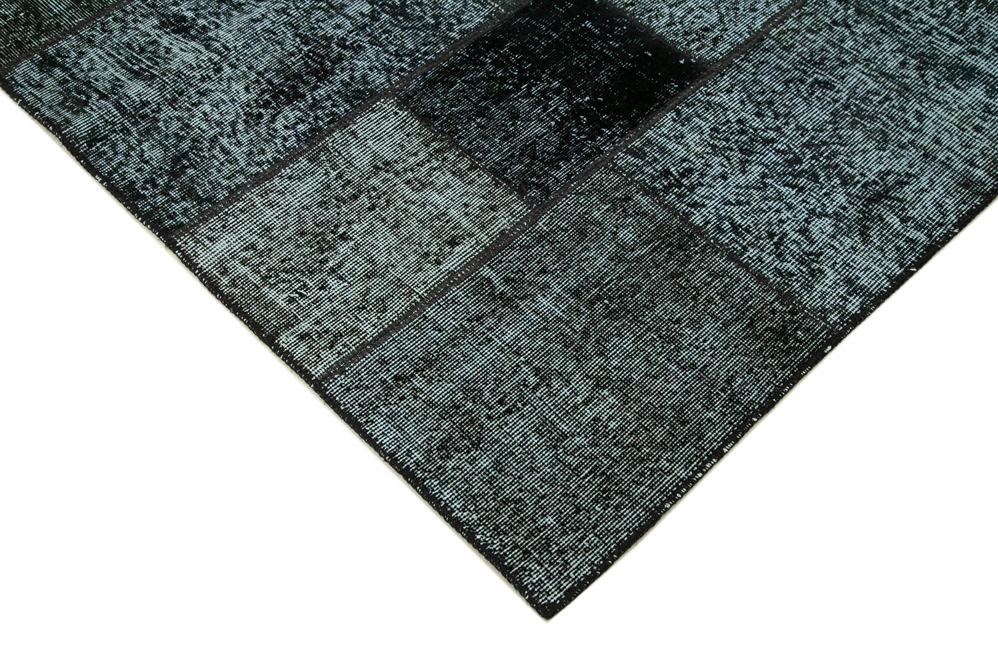 Kırk Yama Siyah Patchwork Pamuk Yün El Dokuma Halısı 174x242 Agacan