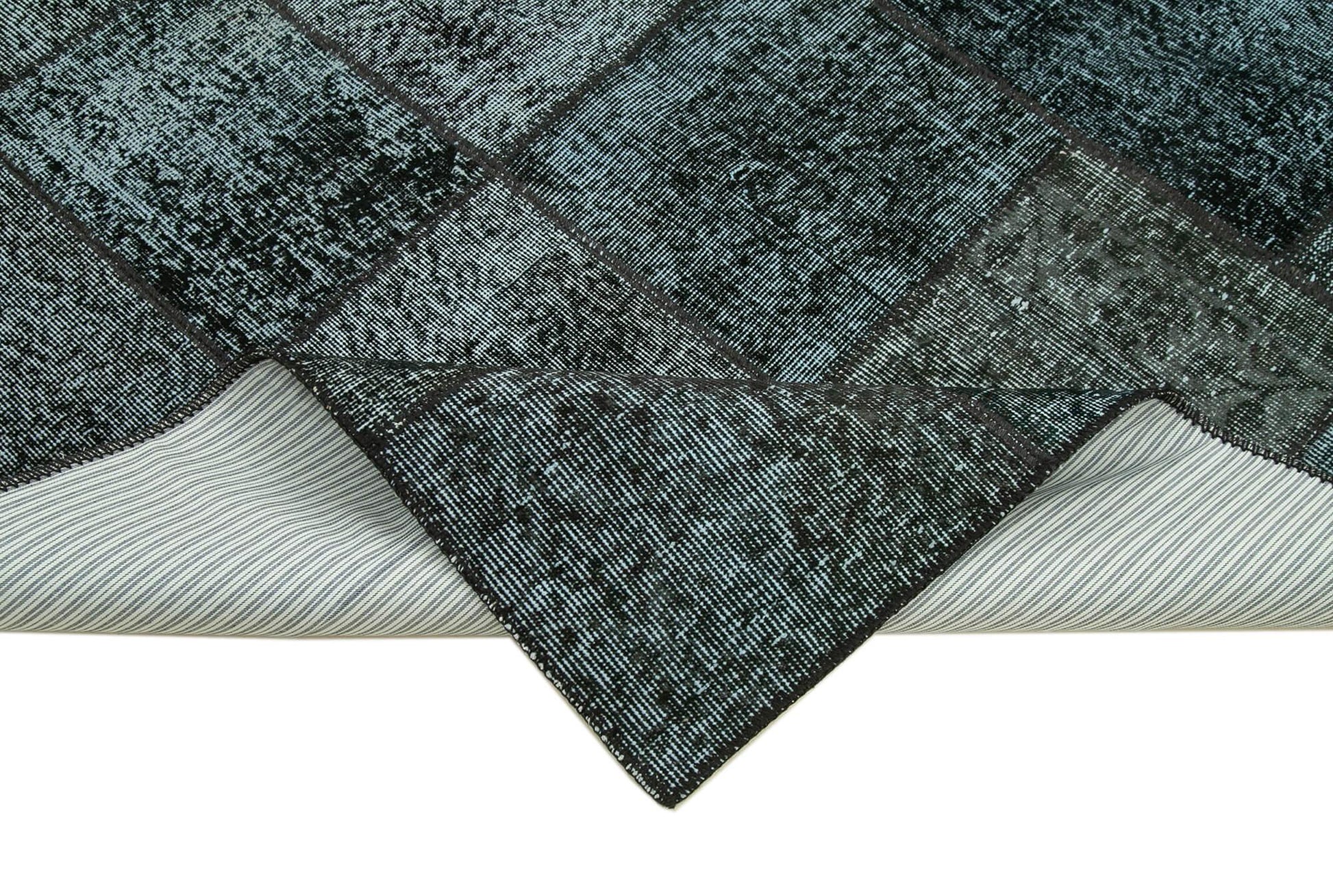 Kırk Yama Siyah Patchwork Pamuk Yün El Dokuma Halısı 174x242 Agacan