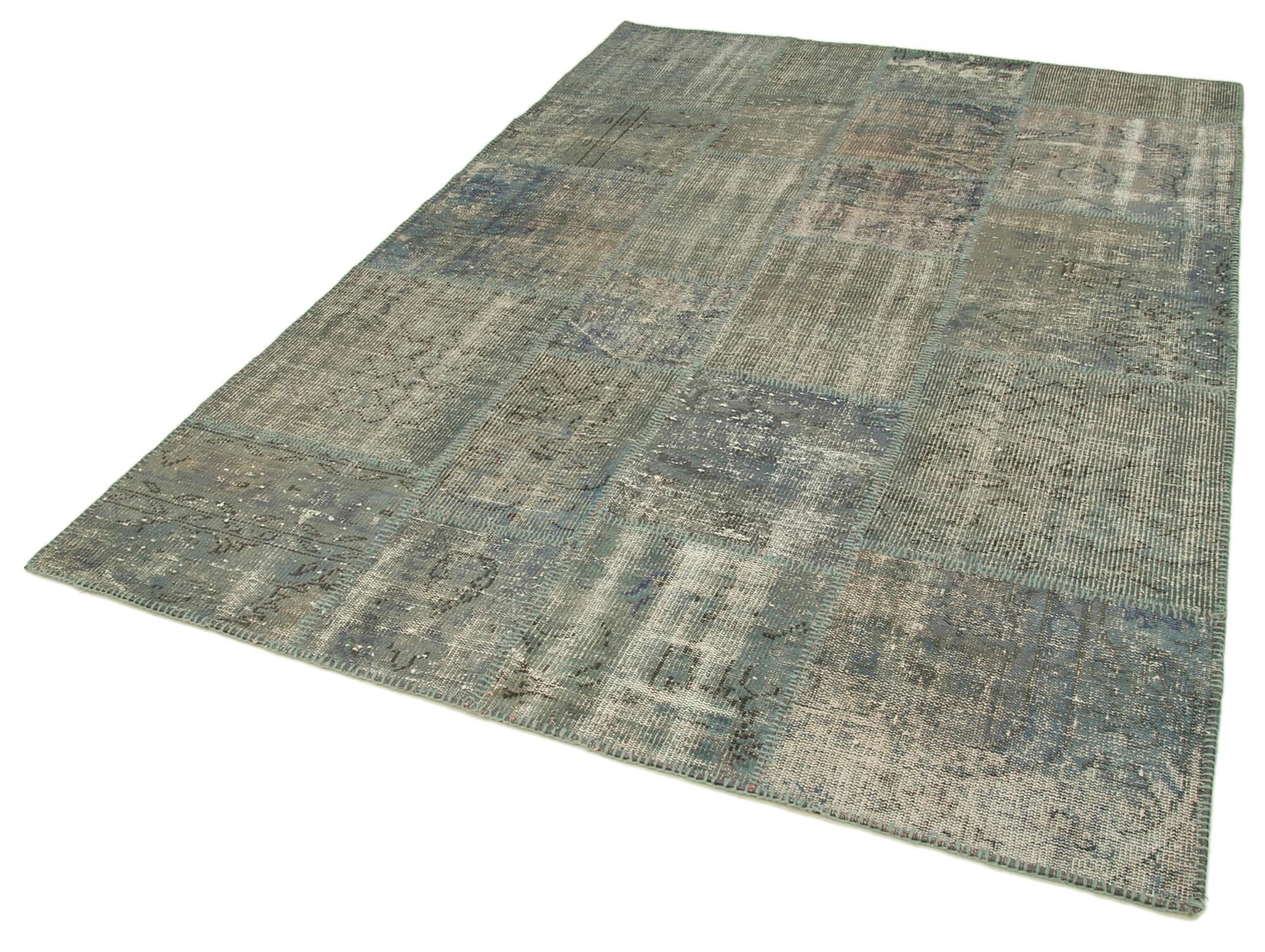 Kırk Yama Gri Patchwork Pamuk Yün El Dokuma Halısı 176x245 Agacan