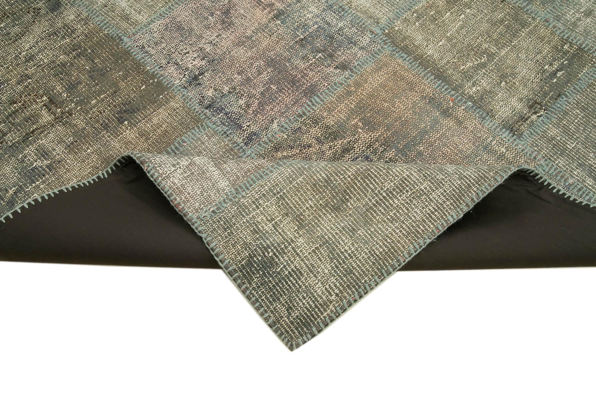 Kırk Yama Gri Patchwork Pamuk Yün El Dokuma Halısı 176x245 Agacan