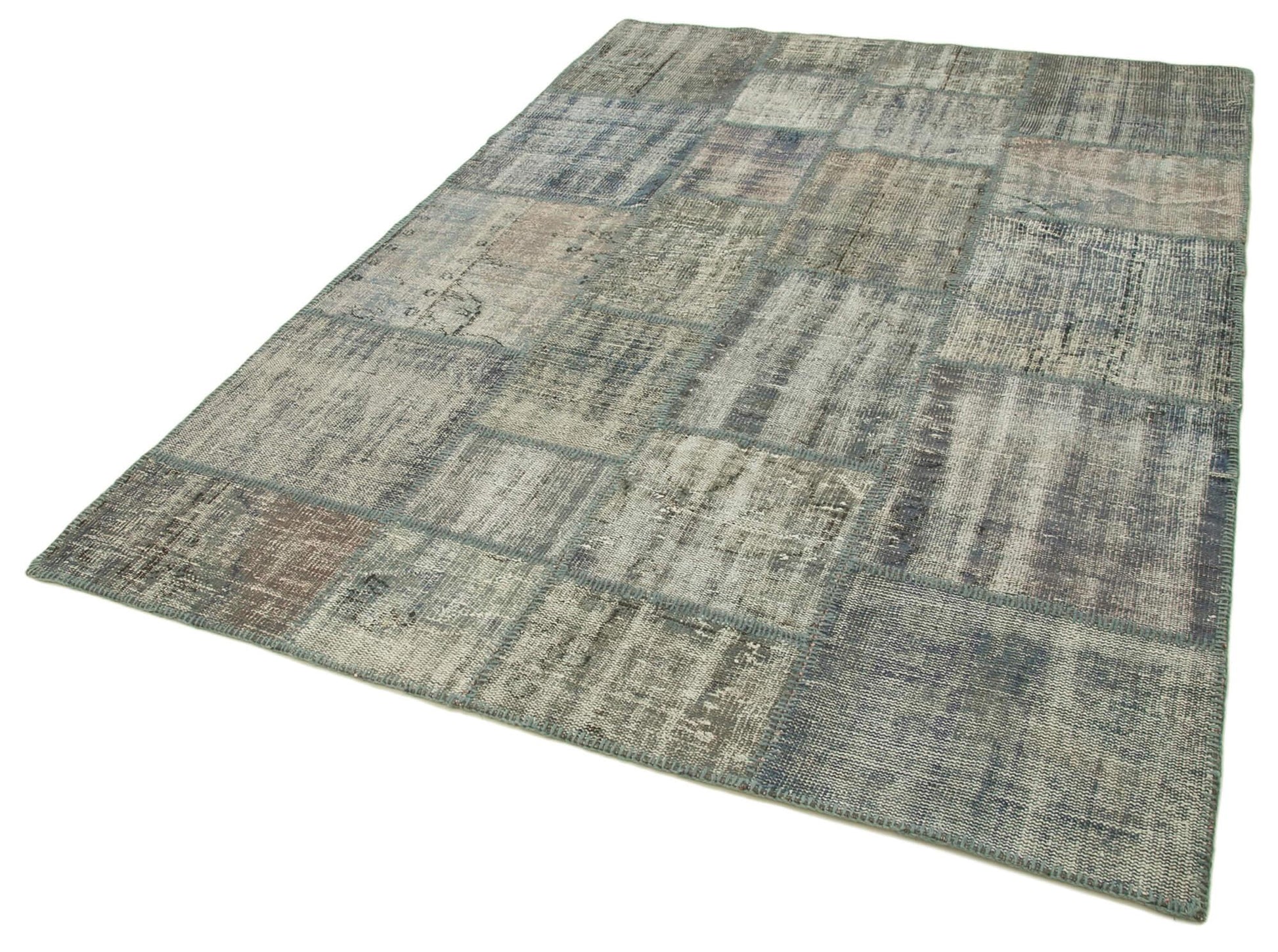 Kırk Yama Gri Patchwork Pamuk Yün El Dokuma Halısı 177x247 Agacan