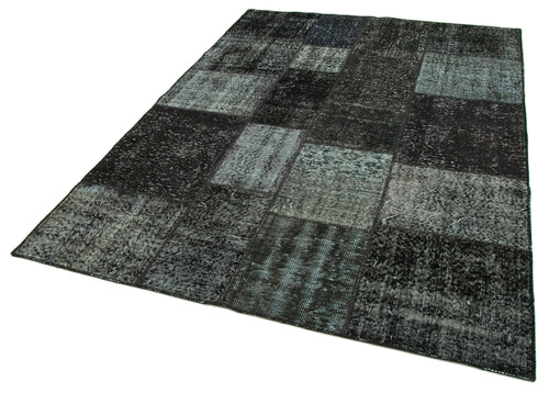 Kırk Yama Siyah Patchwork Pamuk Yün El Dokuma Halısı 170x238 Agacan