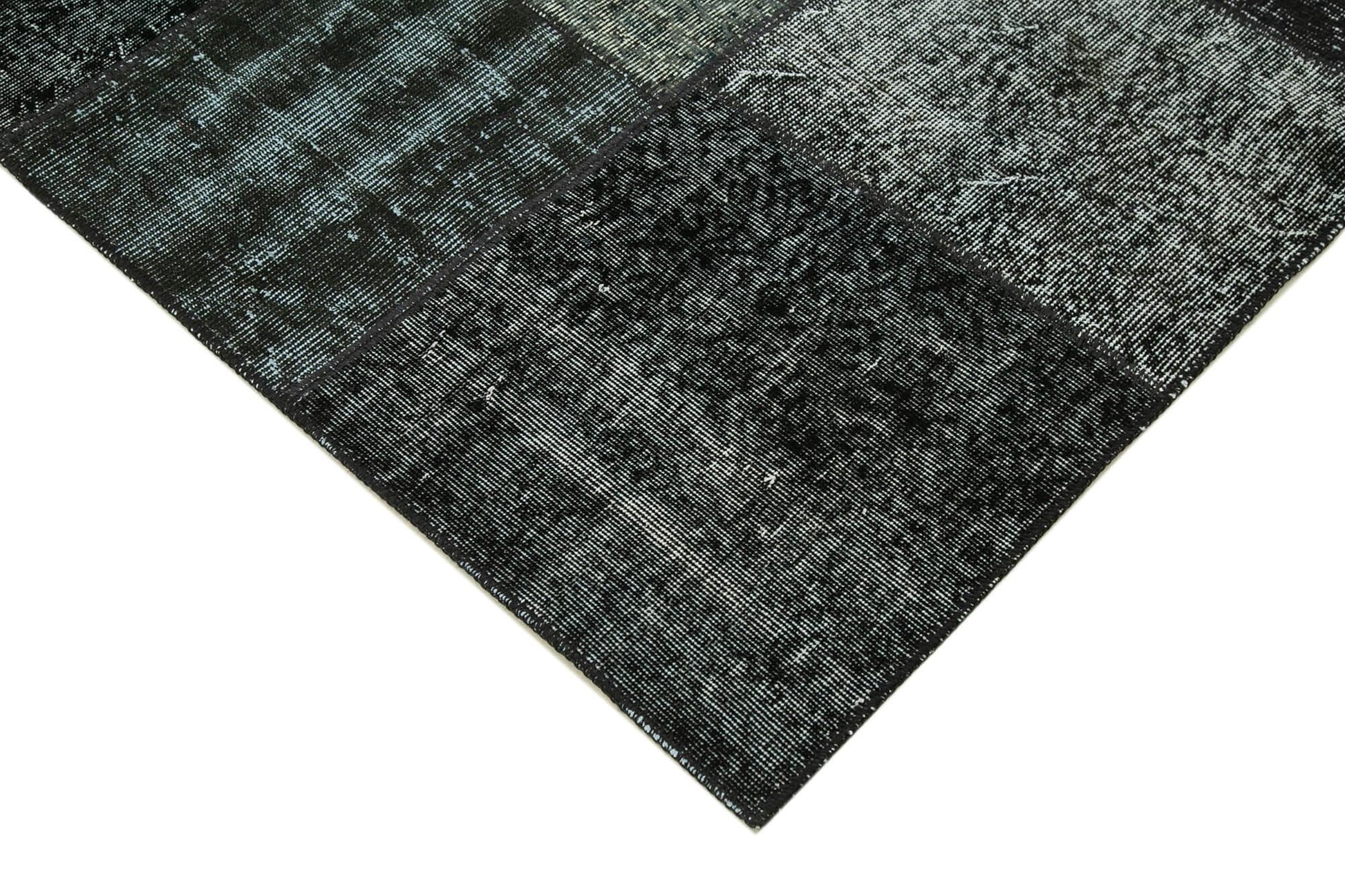 Kırk Yama Siyah Patchwork Pamuk Yün El Dokuma Halısı 170x238 Agacan