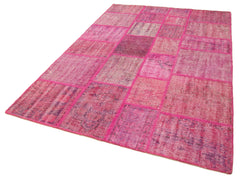 Kırk Yama Pembe Patchwork Pamuk Yün El Dokuma Halısı 174x247 Agacan