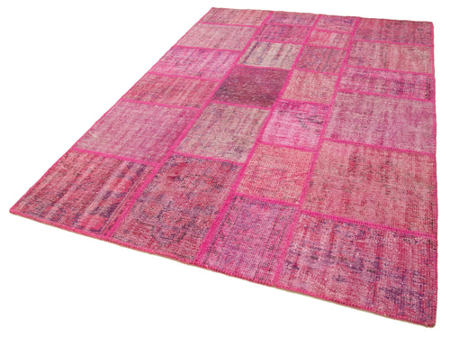 Kırk Yama Pembe Patchwork Pamuk Yün El Dokuma Halısı 174x247 Agacan