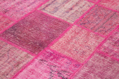 Kırk Yama Pembe Patchwork Pamuk Yün El Dokuma Halısı 174x247 Agacan
