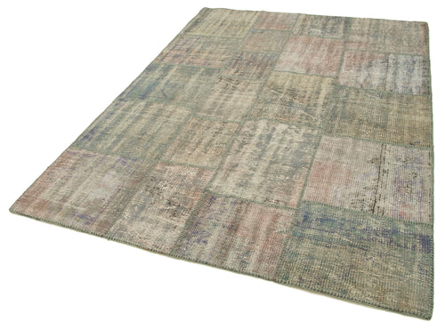 Kırk Yama Gri Patchwork Pamuk Yün El Dokuma Halısı 176x243 Agacan