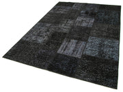 Kırk Yama Siyah Patchwork Pamuk Yün El Dokuma Halısı 171x243 Agacan