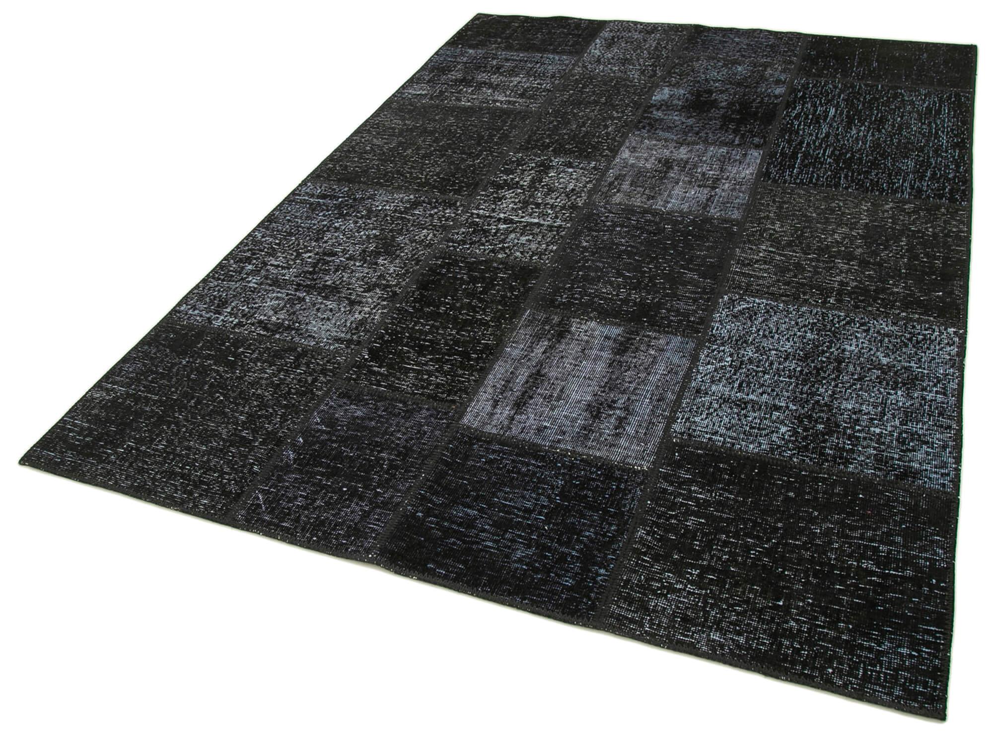 Kırk Yama Siyah Patchwork Pamuk Yün El Dokuma Halısı 171x243 Agacan