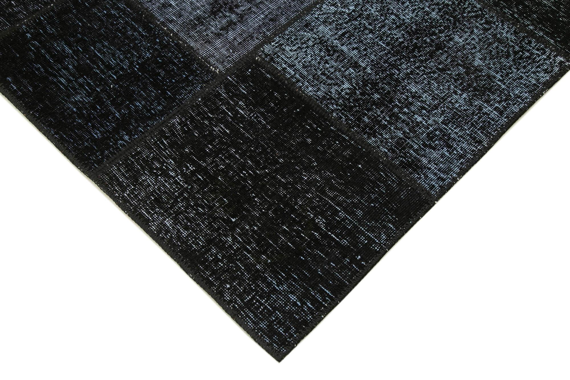 Kırk Yama Siyah Patchwork Pamuk Yün El Dokuma Halısı 171x243 Agacan