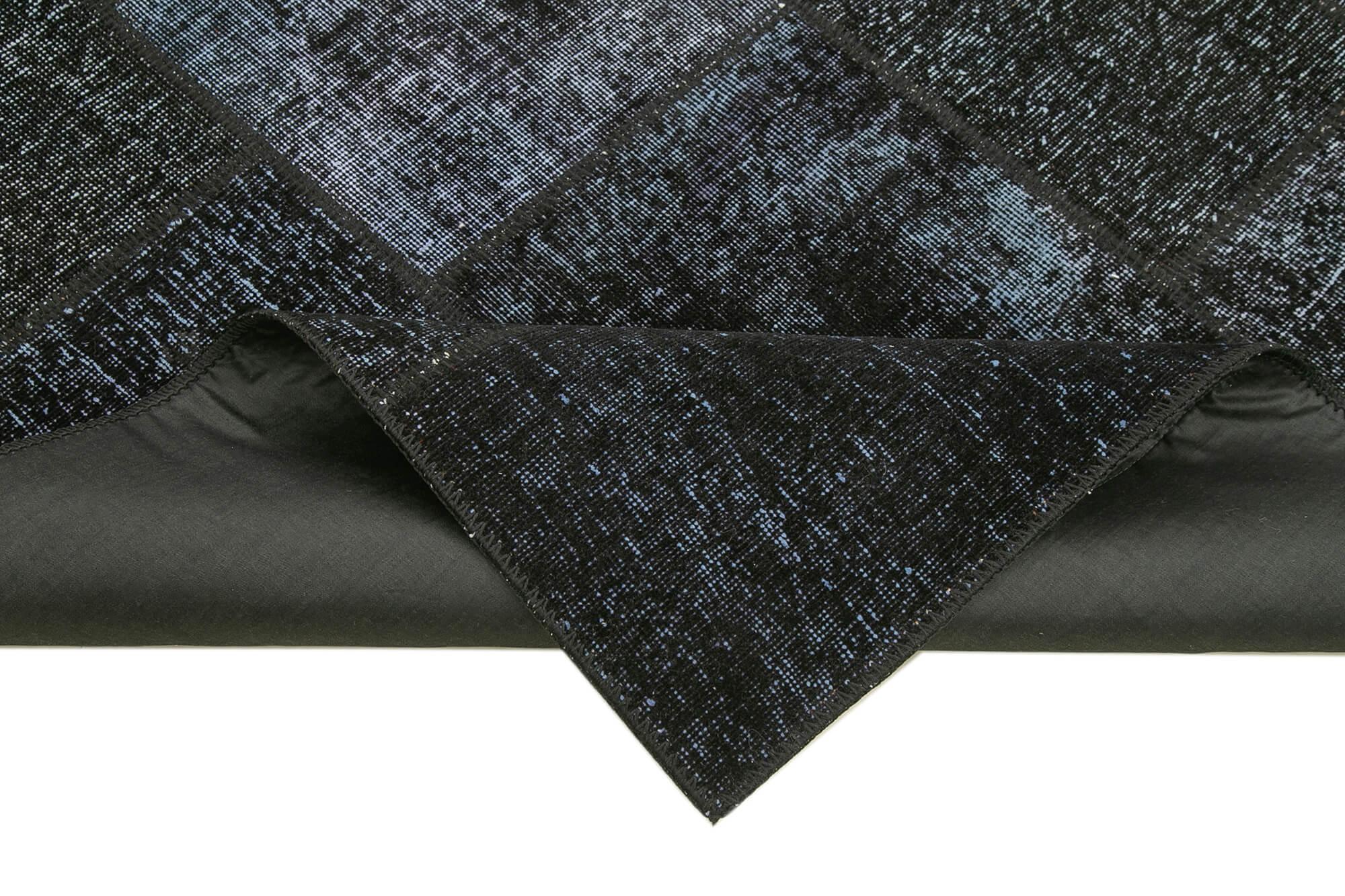Kırk Yama Siyah Patchwork Pamuk Yün El Dokuma Halısı 171x243 Agacan