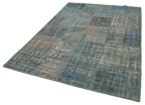 Kırk Yama Mavi Patchwork Pamuk Yün El Dokuma Halısı 176x244 Agacan