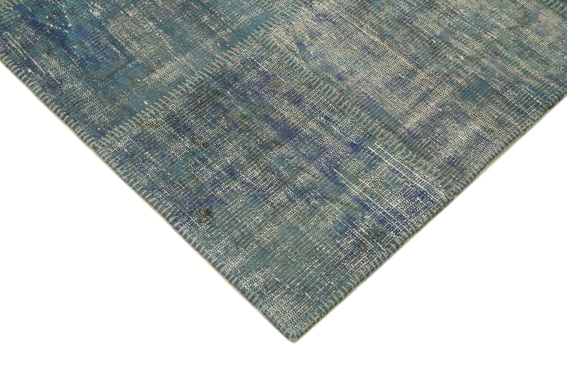 Kırk Yama Mavi Patchwork Pamuk Yün El Dokuma Halısı 176x244 Agacan