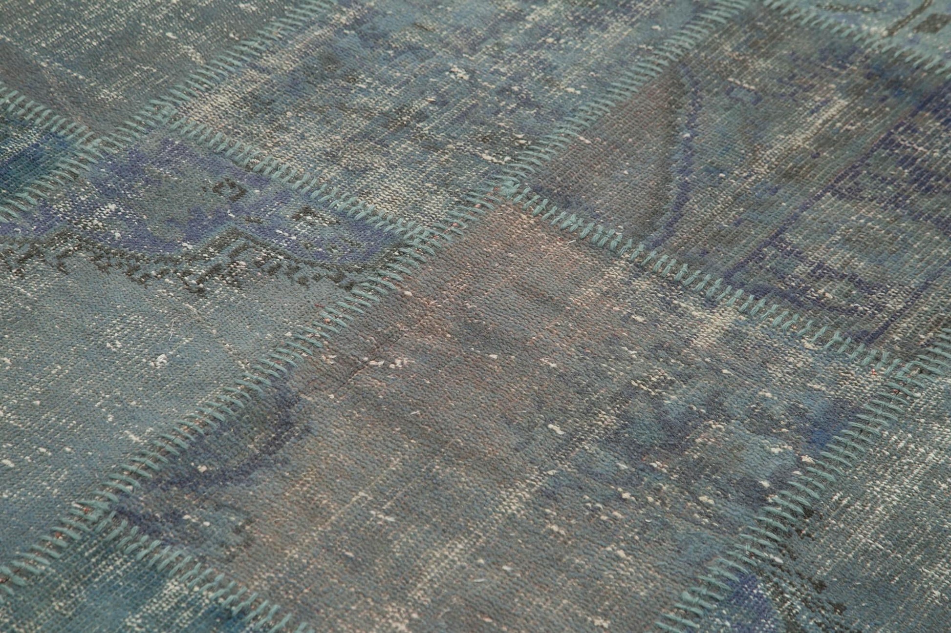Kırk Yama Mavi Patchwork Pamuk Yün El Dokuma Halısı 176x244 Agacan