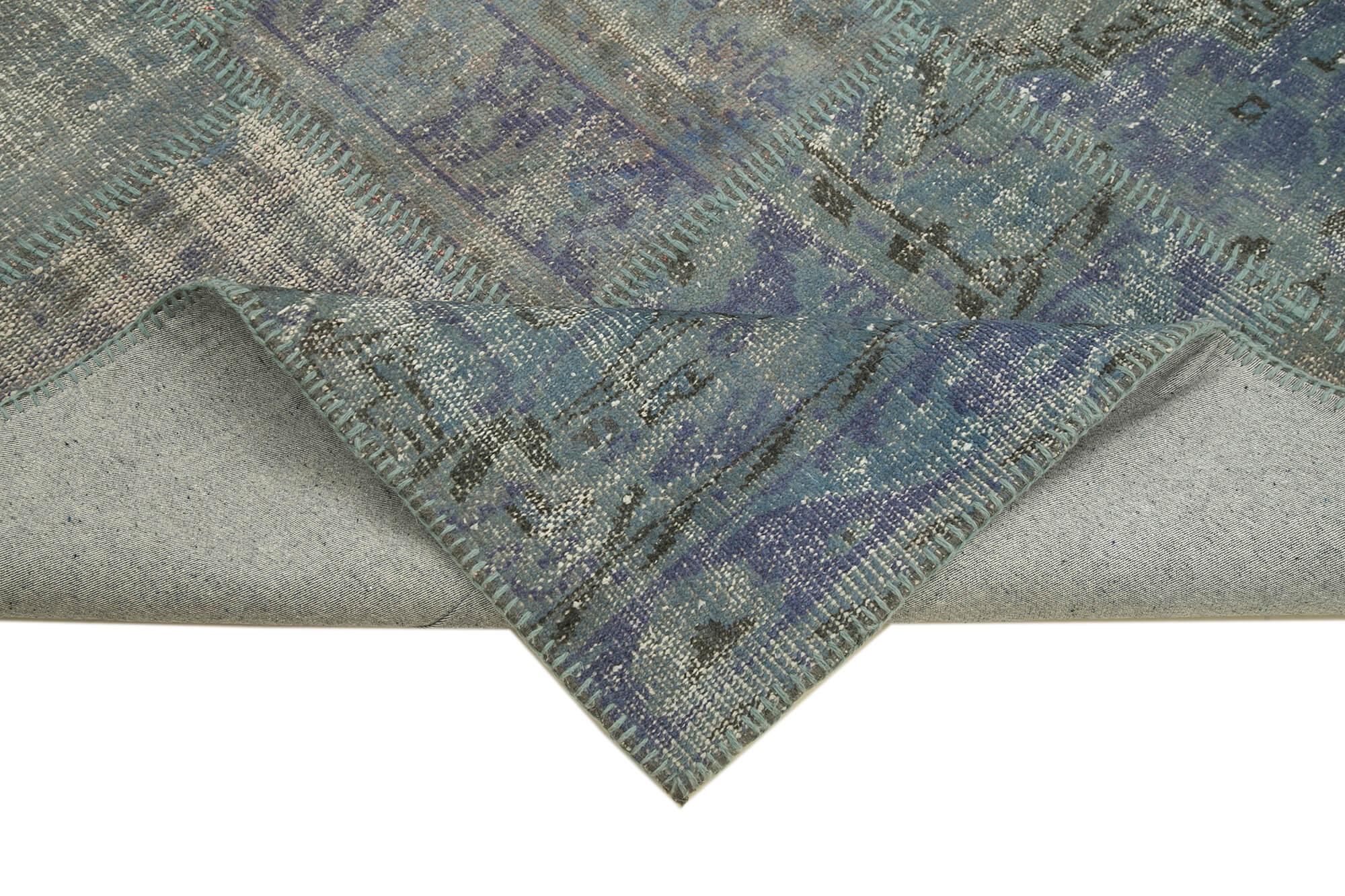Kırk Yama Mavi Patchwork Pamuk Yün El Dokuma Halısı 176x244 Agacan