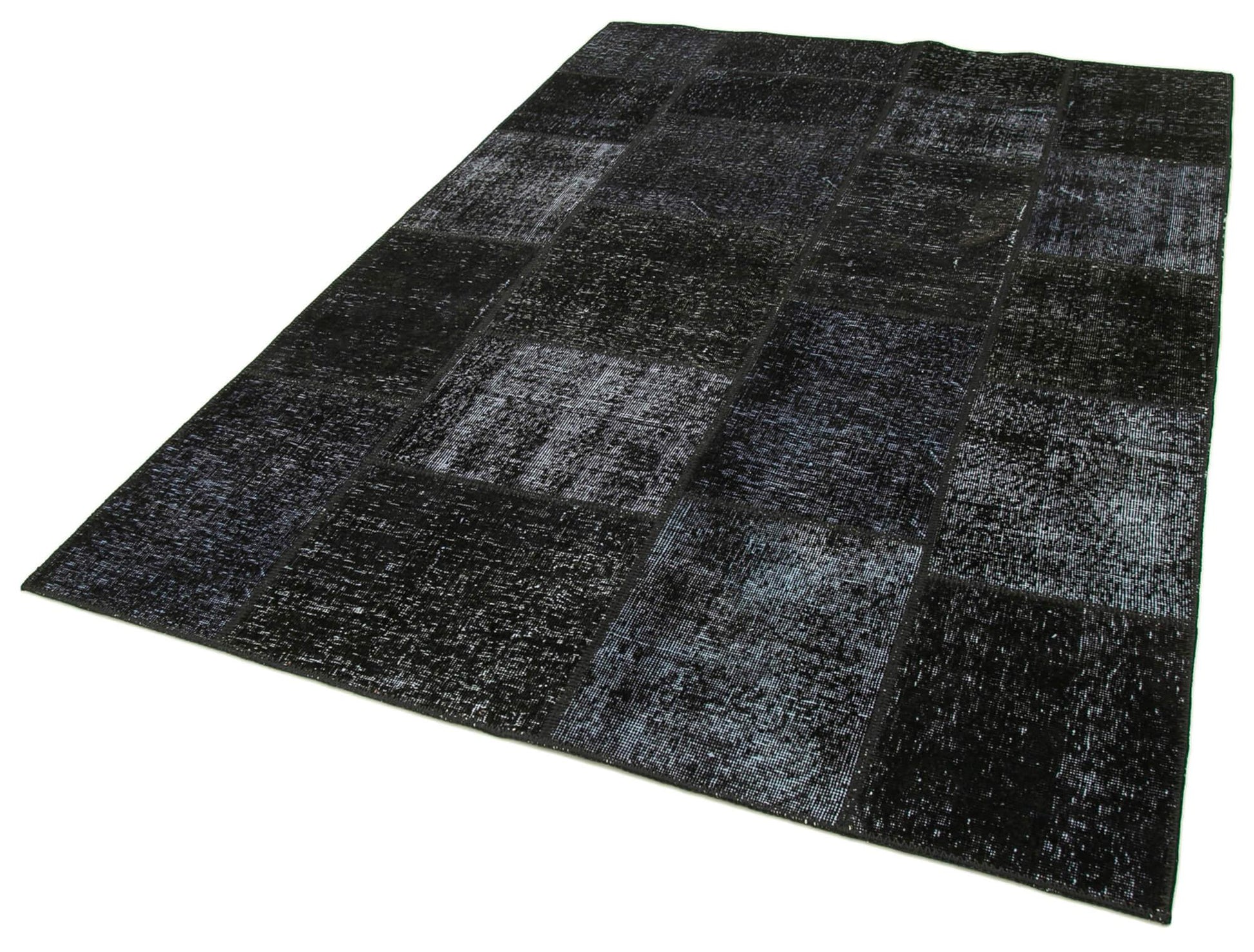 Kırk Yama Siyah Patchwork Pamuk Yün El Dokuma Halısı 165x243 Agacan