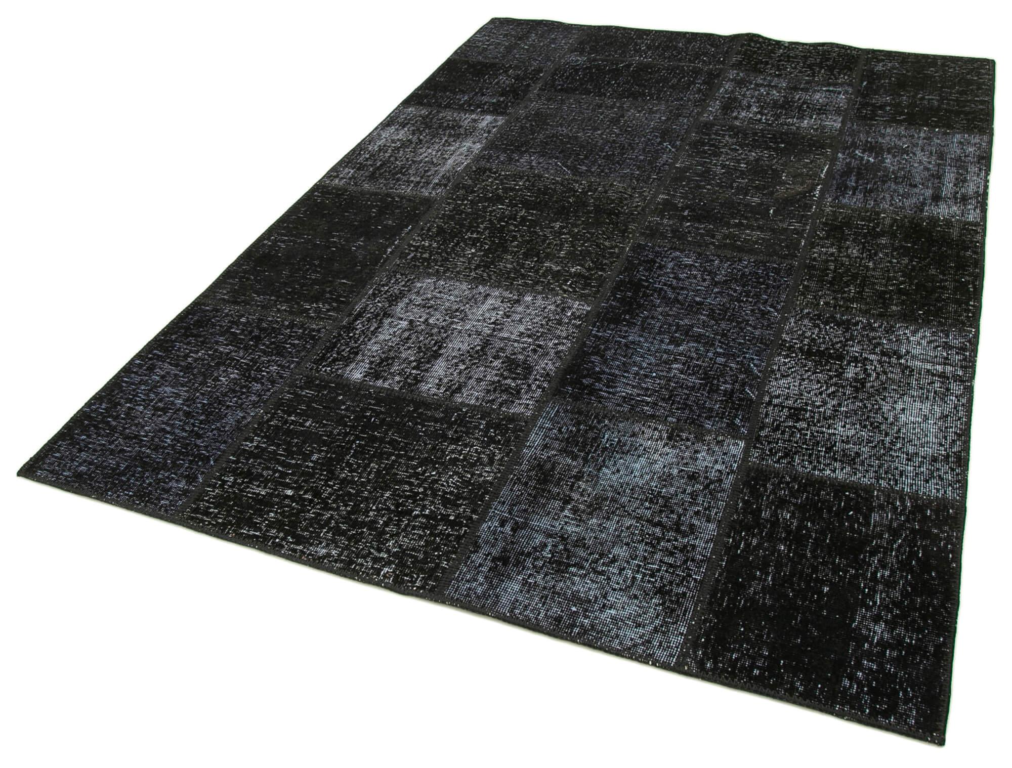 Kırk Yama Siyah Patchwork Pamuk Yün El Dokuma Halısı 165x243 Agacan