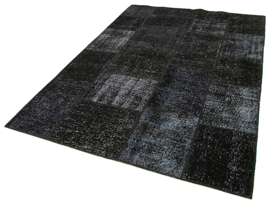 Kırk Yama Siyah Patchwork Pamuk Yün El Dokuma Halısı 165x243 Agacan