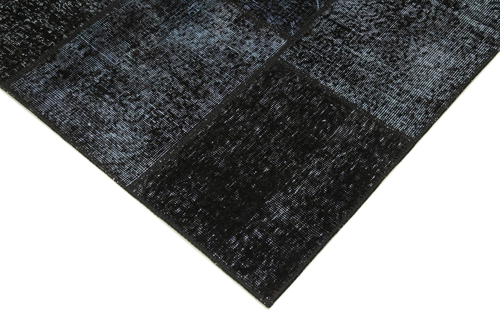 Kırk Yama Siyah Patchwork Pamuk Yün El Dokuma Halısı 165x243 Agacan