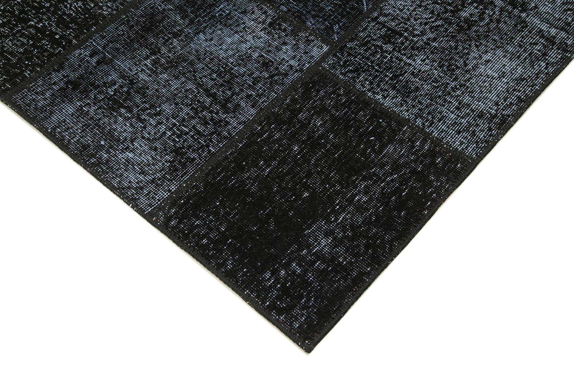 Kırk Yama Siyah Patchwork Pamuk Yün El Dokuma Halısı 165x243 Agacan