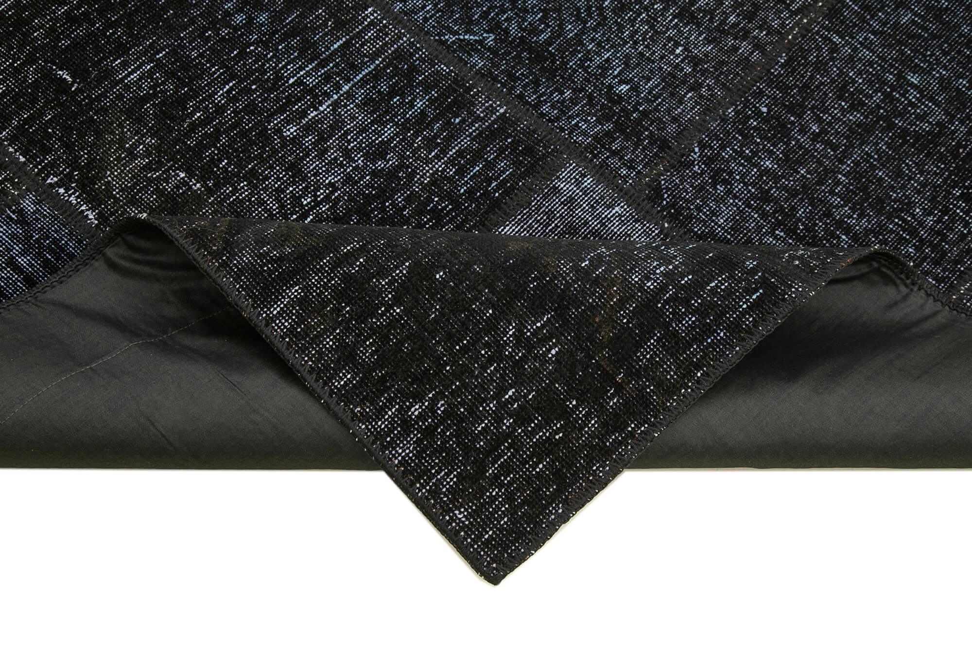Kırk Yama Siyah Patchwork Pamuk Yün El Dokuma Halısı 165x243 Agacan