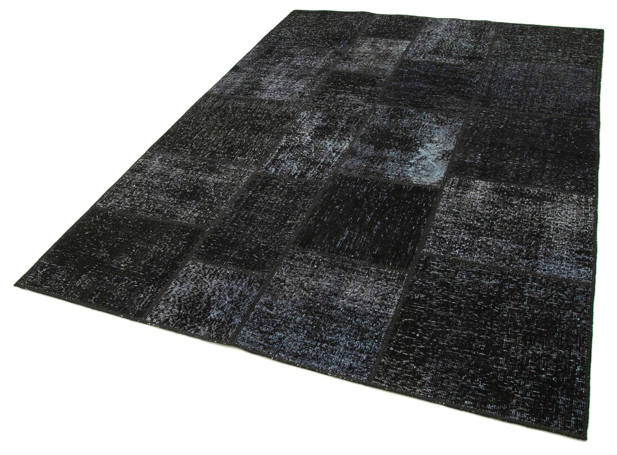 Kırk Yama Siyah Patchwork Pamuk Yün El Dokuma Halısı 172x241 Agacan